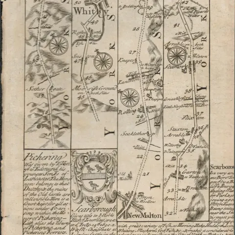 Britannia Depicta E Bowen Rare c1730 Map Whitby Malton Scarborough.