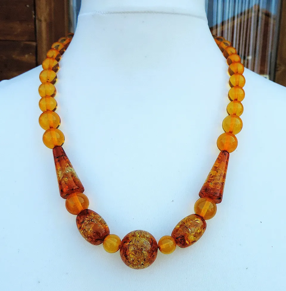 Vintage 26 inch Chunky Amber Beaded Necklace With Gift Box