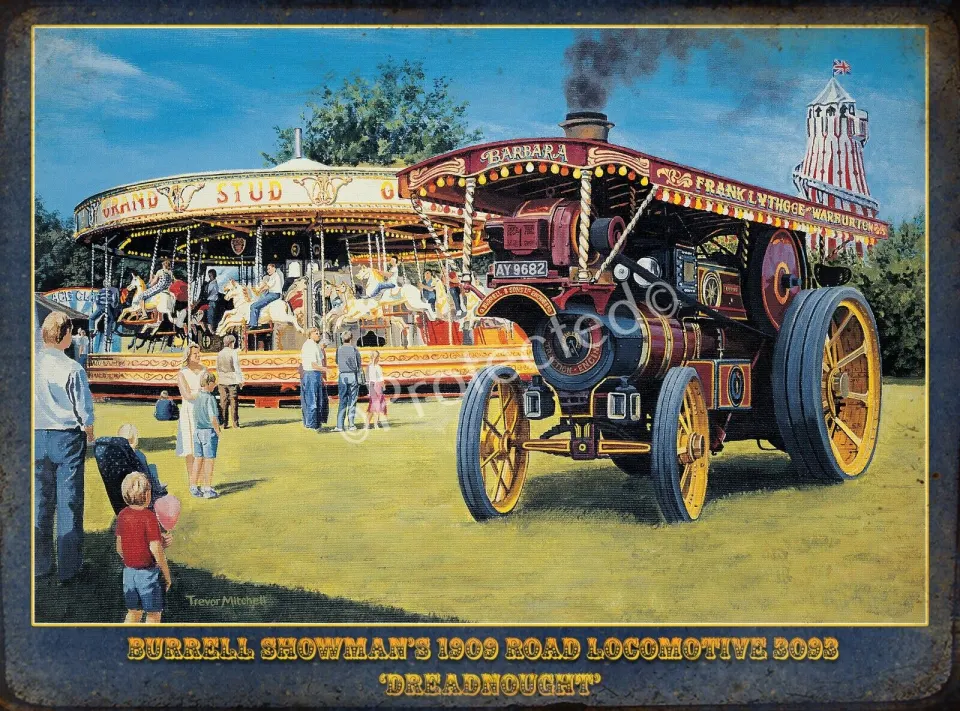 Burrell Showman's Fairground Locomotive 3093 "Dreadnought" Me tal Wall Art