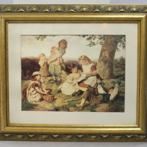 Print of Country Children Set in Gilt Frame