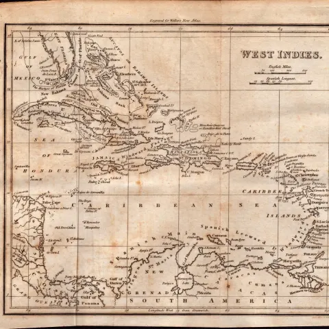 West Indies Rare 200 Years Old George VI Antique J Walker 1822 Map.