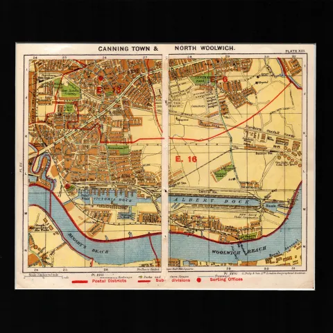 London District Canning Town & Woolwich Mounted Antique Map.