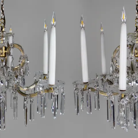 Suite of 3 Fine Cut Glass Crystal Chandeliers 1 Large & Pair