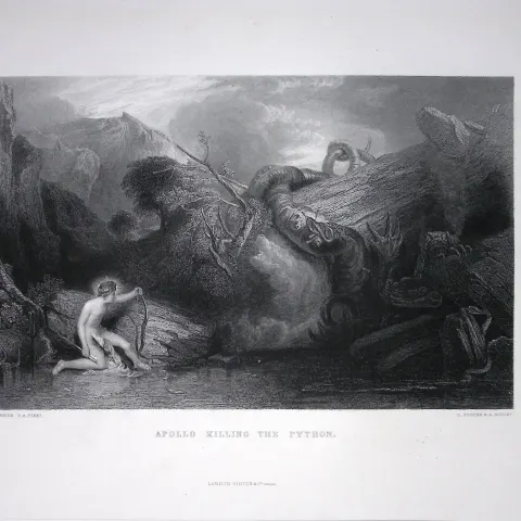 J.M.W Turner Apollo Killing The Python Antique Steel Engraving-66-TR
