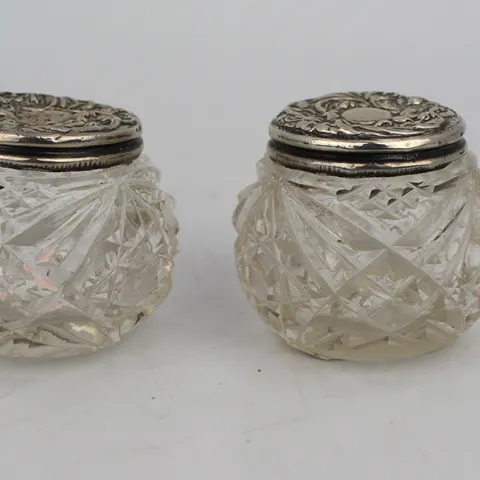 Pair of Cut Glass Silver Topped Pots Birmingham 1907 Henry Hobson