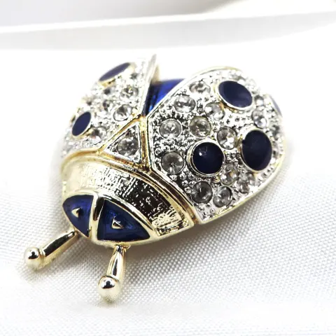 Gold Plated Enamel & Crystal Ladybird Brooch with Gift Pouch