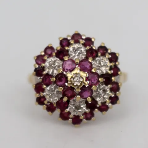 Vintage Diamond & Ruby 9ct Gold Cluster Ring