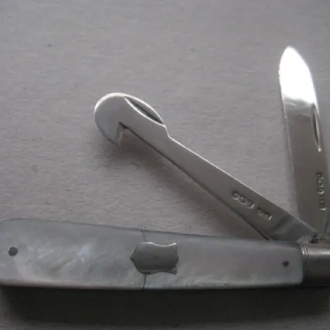 Rare George V Mother of Pearl Hafted Silver Bladed Orange Peeler Folding Fruit Knife