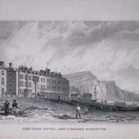 Sidmouth View Beach & Rocks Devonshire Antique 193 Years-Old Steel-Engraving-52