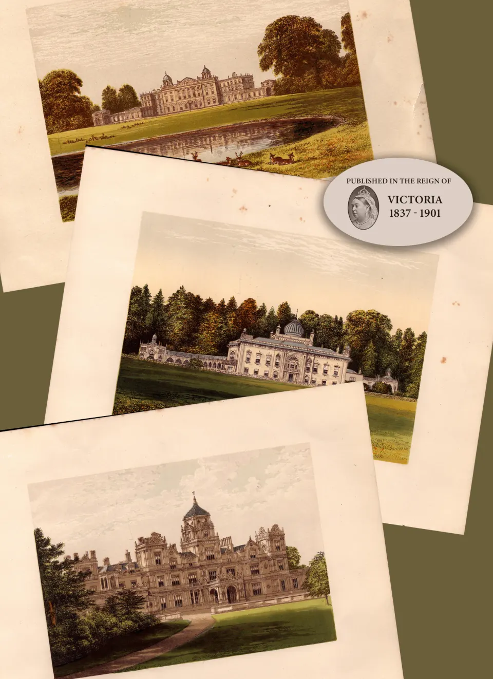 Gloucestershire 150 Years-Old Job Lot Gilt-Edge Coloured Victorian Antique Book Plates