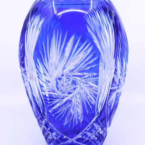 Bohemian Blue Overlay Crystal Ovoid Form Vase