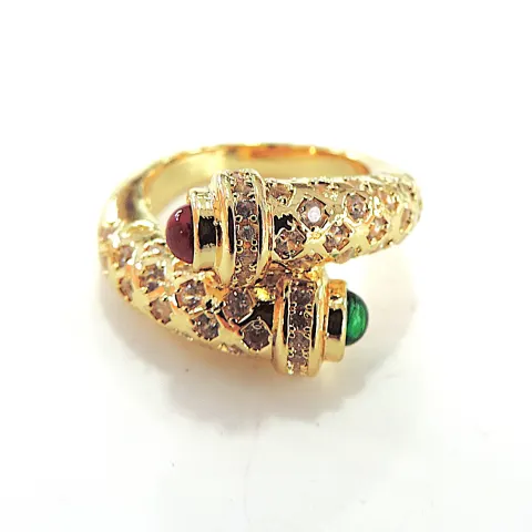 Orrevé 18k Gold Plated Pave & Cabochon Gemstone Ring 'New'