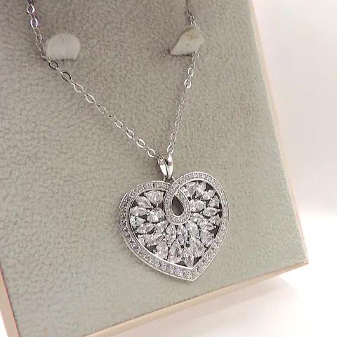 Sterling Silver Gemstone Heart Necklace New With Gift Box