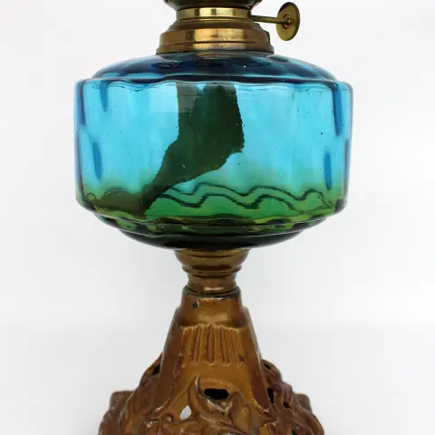 Antique Victorian Oil Lamp with Blue Glass Font