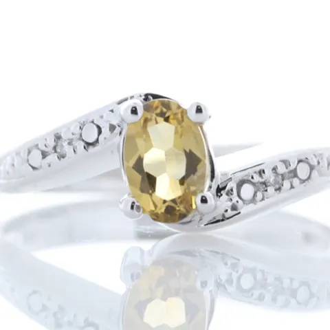9ct White Gold Diamond And Citrine Ring