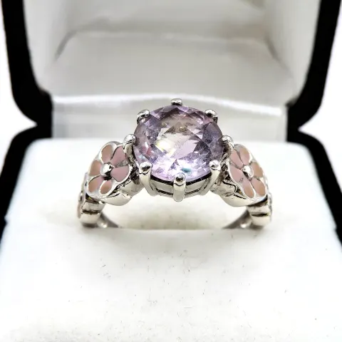 Sterling Silver Rose de France Amethyst Solitaire Ring 3CTS New with Gift Pouch