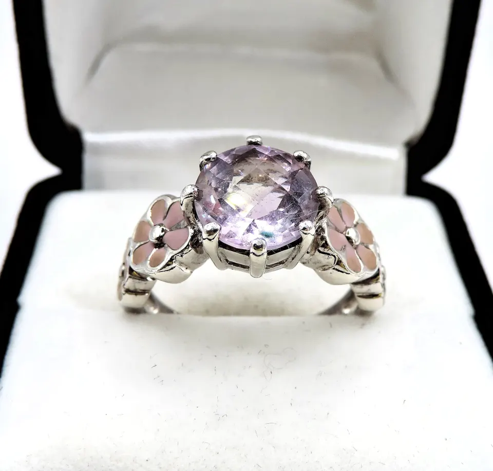 Sterling Silver Rose de France Amethyst Solitaire Ring 3CTS New with Gift Pouch