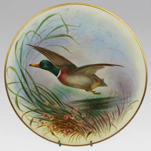 Antique 19th C. English Hand Painted Porcelain Plate Mallard Duck