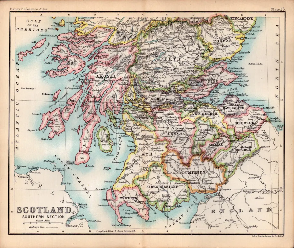 Scotland Southern Area Double Sided 126 Years-Old Antique 1896 Map.