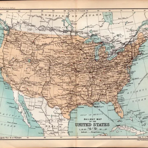 USA Railway Routes Double Sided Victorian Antique 1896 Map.