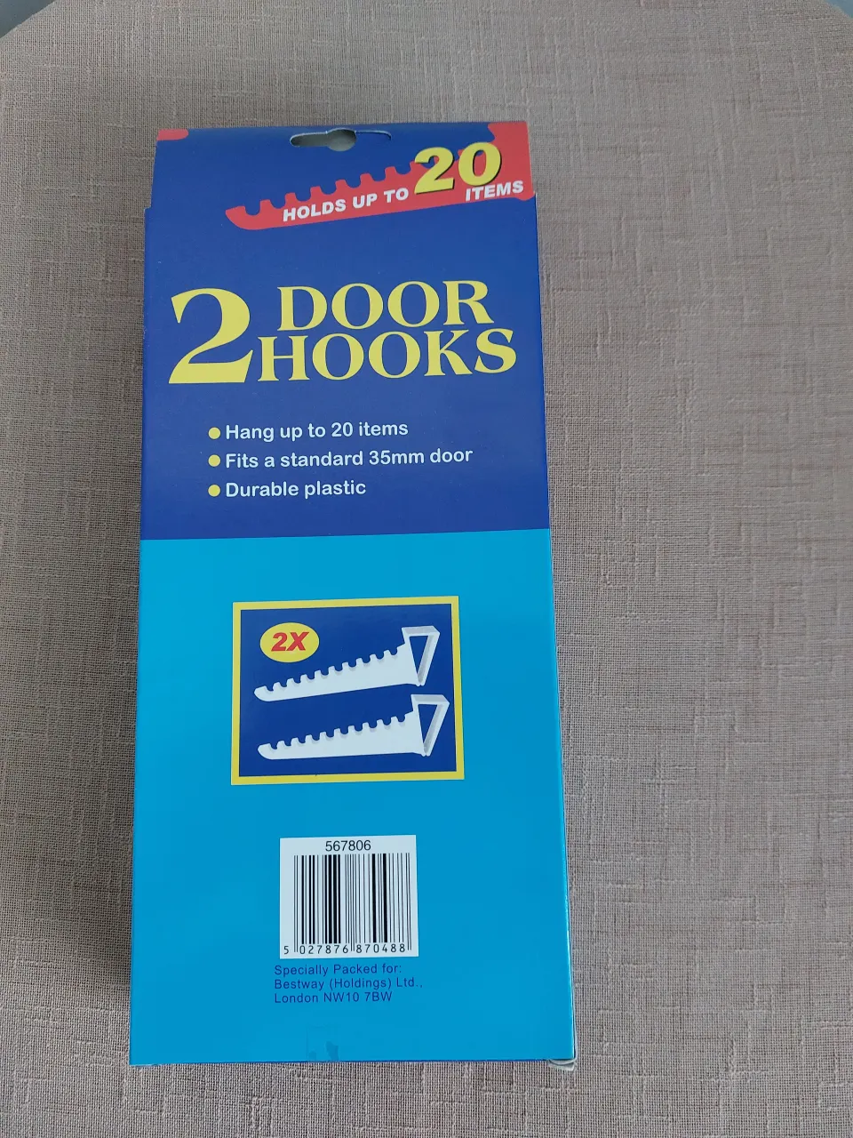 Door hooks - packs of 2.  10 packs