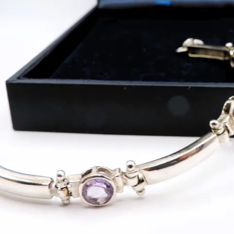 Artisan Sterling Silver Amethyst Gemstone Bracelet With Gift Box