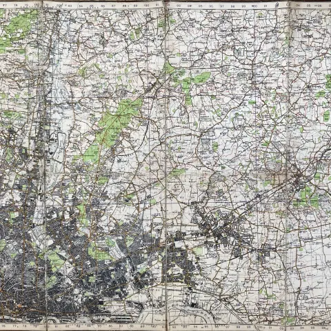 London Northeast Cloth Backed Antique George V  c1920 Engineering Map.