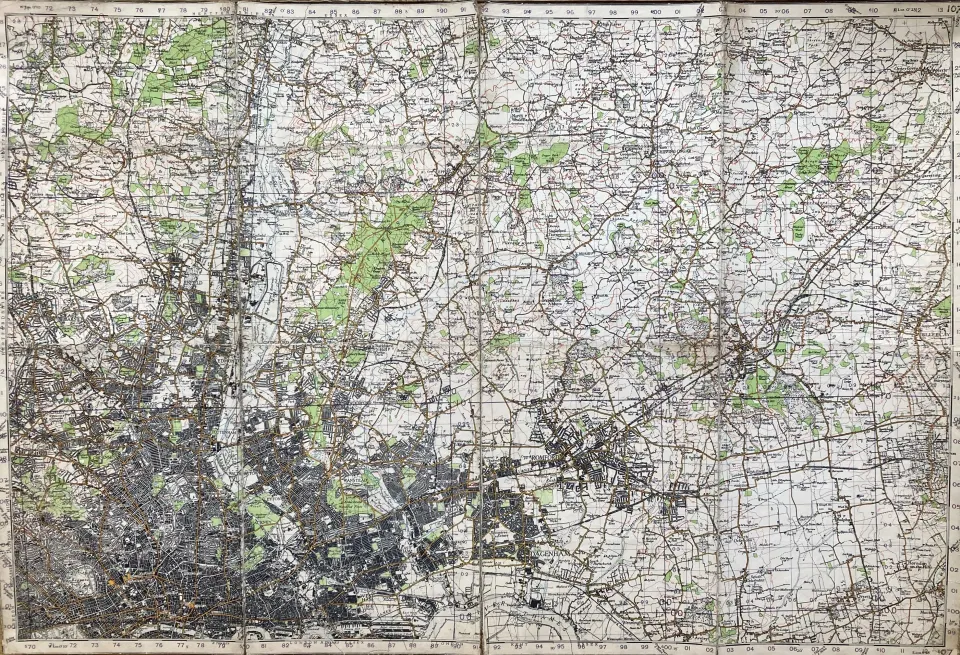 London Northeast Cloth Backed Antique George V  c1920 Engineering Map.