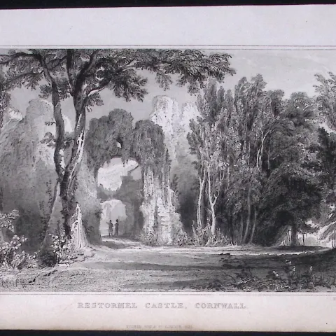 Cornwall Lostwithiel Restormel Castle Antique 193 Years-Old Steel-Engraving-36
