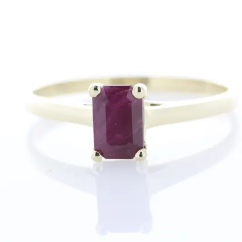9ct Yellow Gold Single Stone Emerald Cut Ruby Ring 0.60 Carats