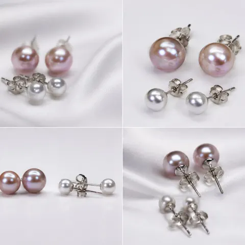 Two Pairs of Pearl Stud Earrings – Pink & White