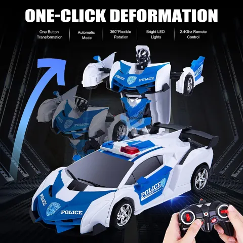 New Electric RC Car Transformation Robot Kids Toy Deformation Robots Mode Police Toy Car