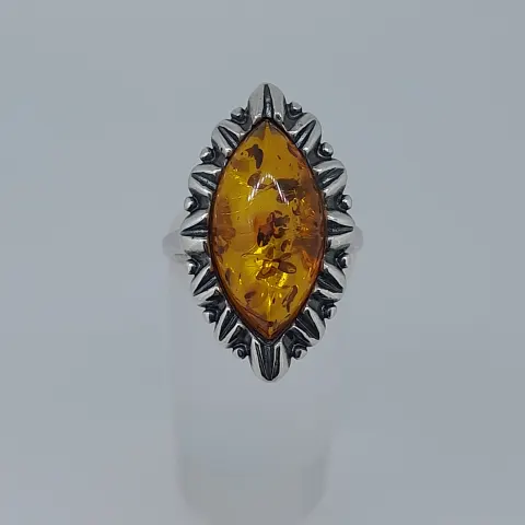 Silver 925 and Natural Amber Set Ring