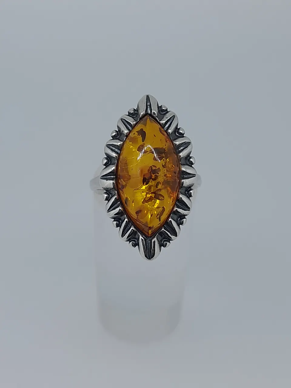 Silver 925 and Natural Amber Set Ring