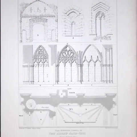 The Abbey Bury St Edmunds 190 Years-Old John Britton Antique Steel Engraving-174