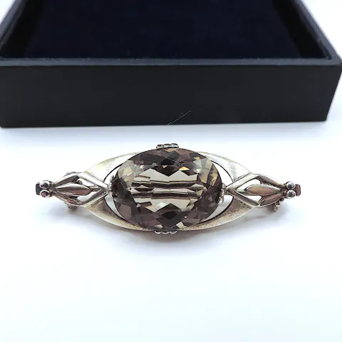 Vintage Sterling Silver 8 Carat Smokey Quartz Brooch