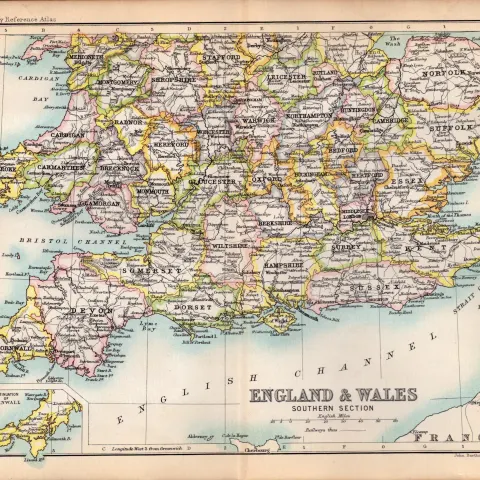 England & Wales South Area Double Sided Antique 1896 Map.