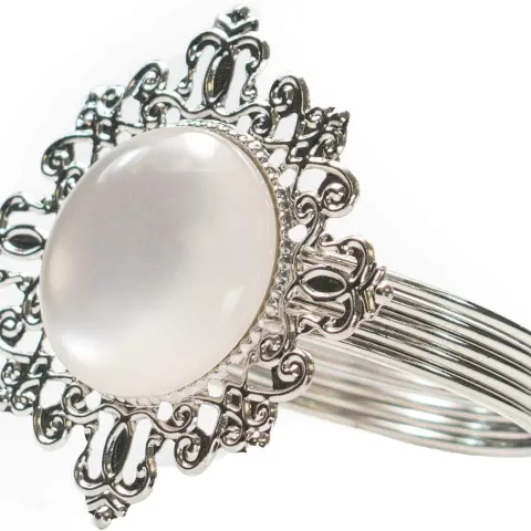 6x BOXES OF FOUR VINTAGE STYLE NAPKIN RINGS WITH PEARLISED CRYSTAL CABOCHON CENTRES