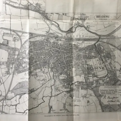 Antique 139 Years-Old Scarce Map City of Reading 1885 Boundary Changes.