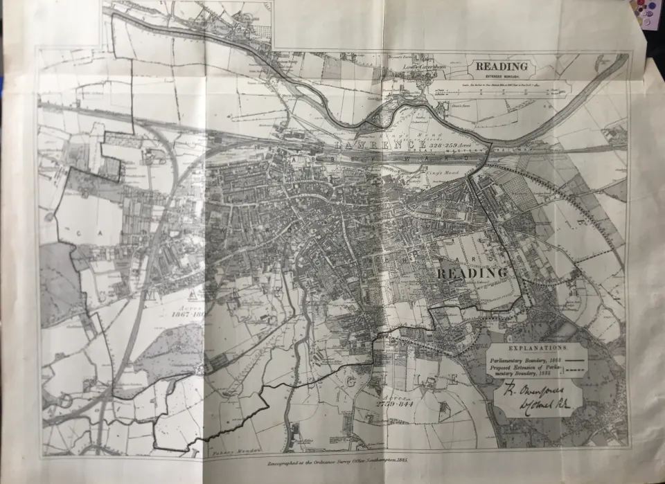 Antique 139 Years-Old Scarce Map City of Reading 1885 Boundary Changes.