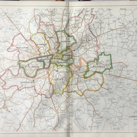 Bacons Rare Vintage London Suburbs London Districts Water Supply Map.