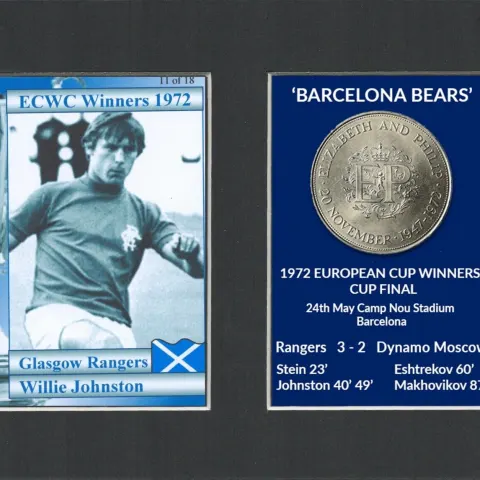 Willie Johnson Rangers FC 1972 ECWC Mounted Card & Coin Display.