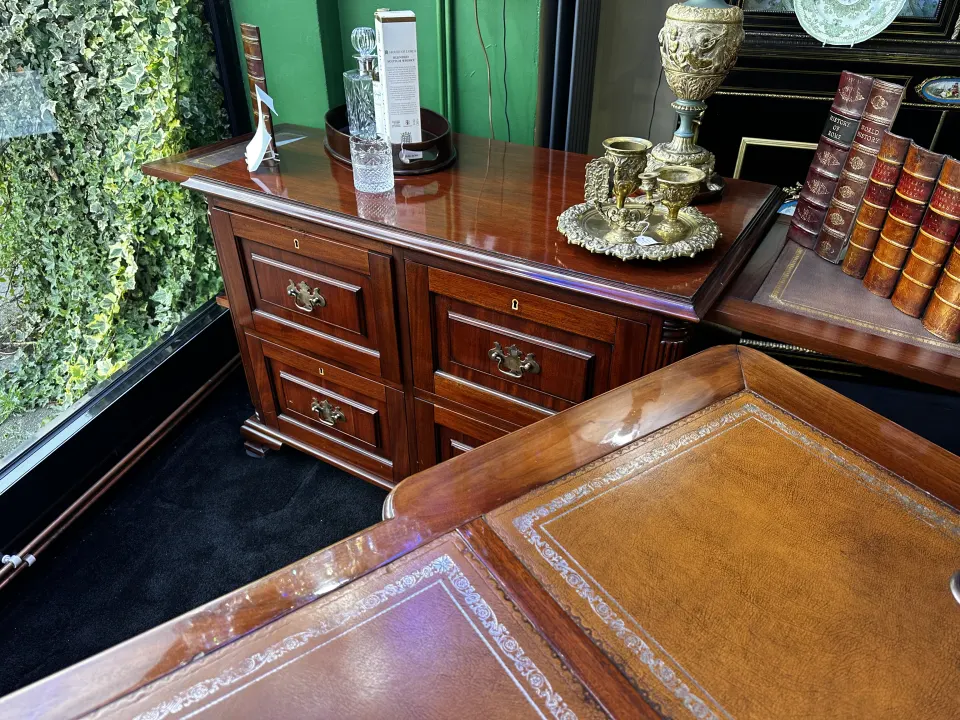 Italian Mahogany Filing Cabinet with Tooled Leather Slides