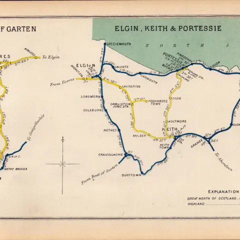 Elgin, Keith & Portessie Scotland Antique Railway Junction Map-38.