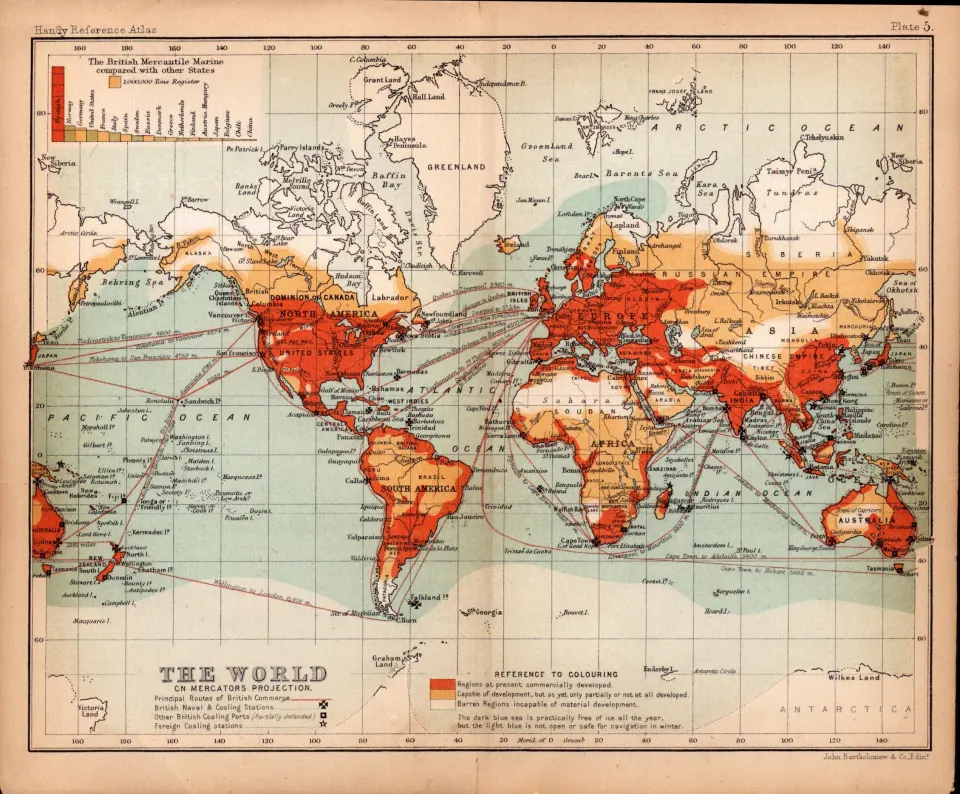 Commercial Chart of The World Double Sided Antique 1896 Map.