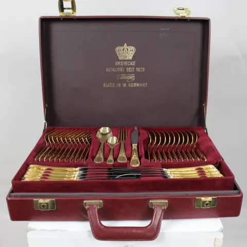 Vintage German Solingen Gold Plated 12 Place Flatware Canteen