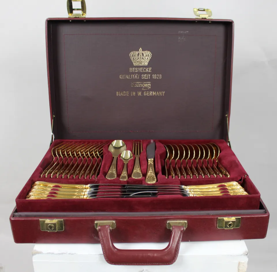 Vintage German Solingen Gold Plated 12 Place Flatware Canteen