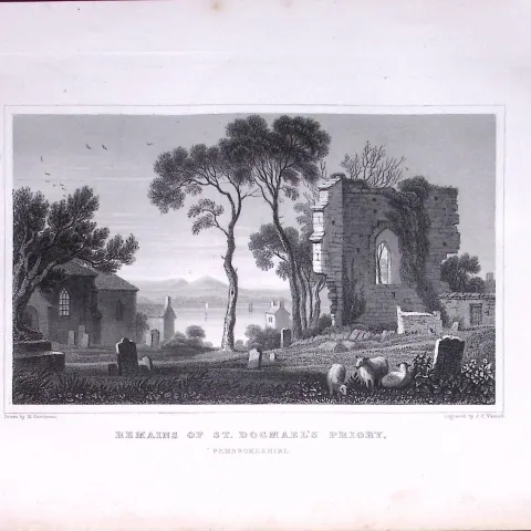 Wales St Dogmaels Priory Pembroke Antique 166-Year-Old  Steel Engraving-26