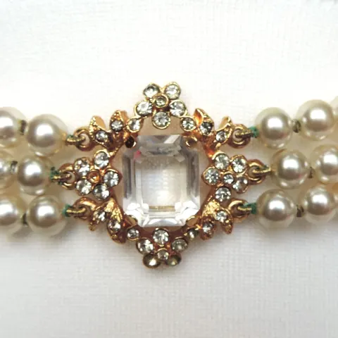 Triple Strand Pearl Choker Necklace 