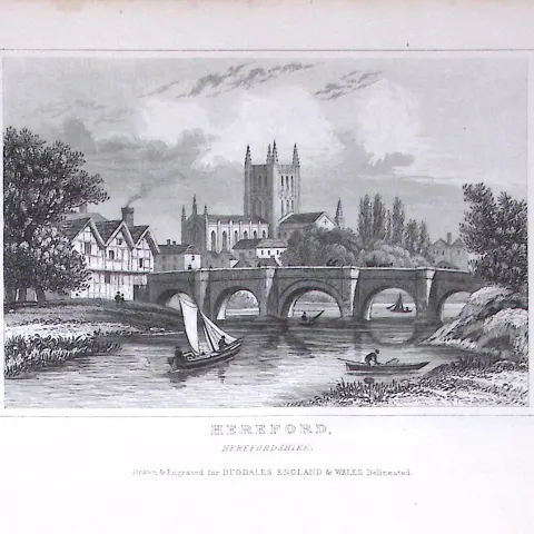 Hereford View of The City Dugdale & Archer Antique 180 Years-Old Copper Plate Print-58